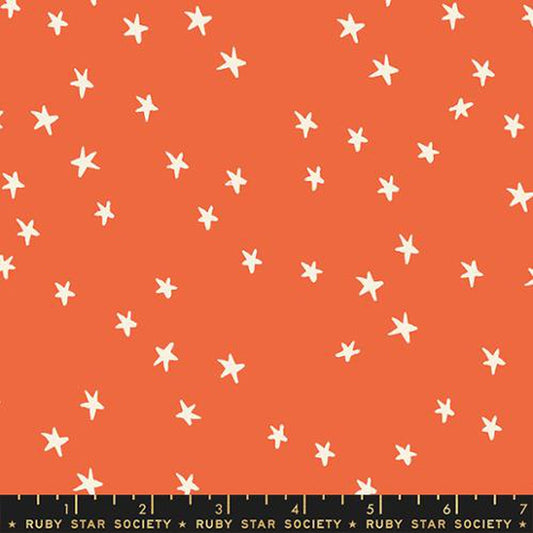 Cream stars scattered across orange Starry Nutmeg fabric