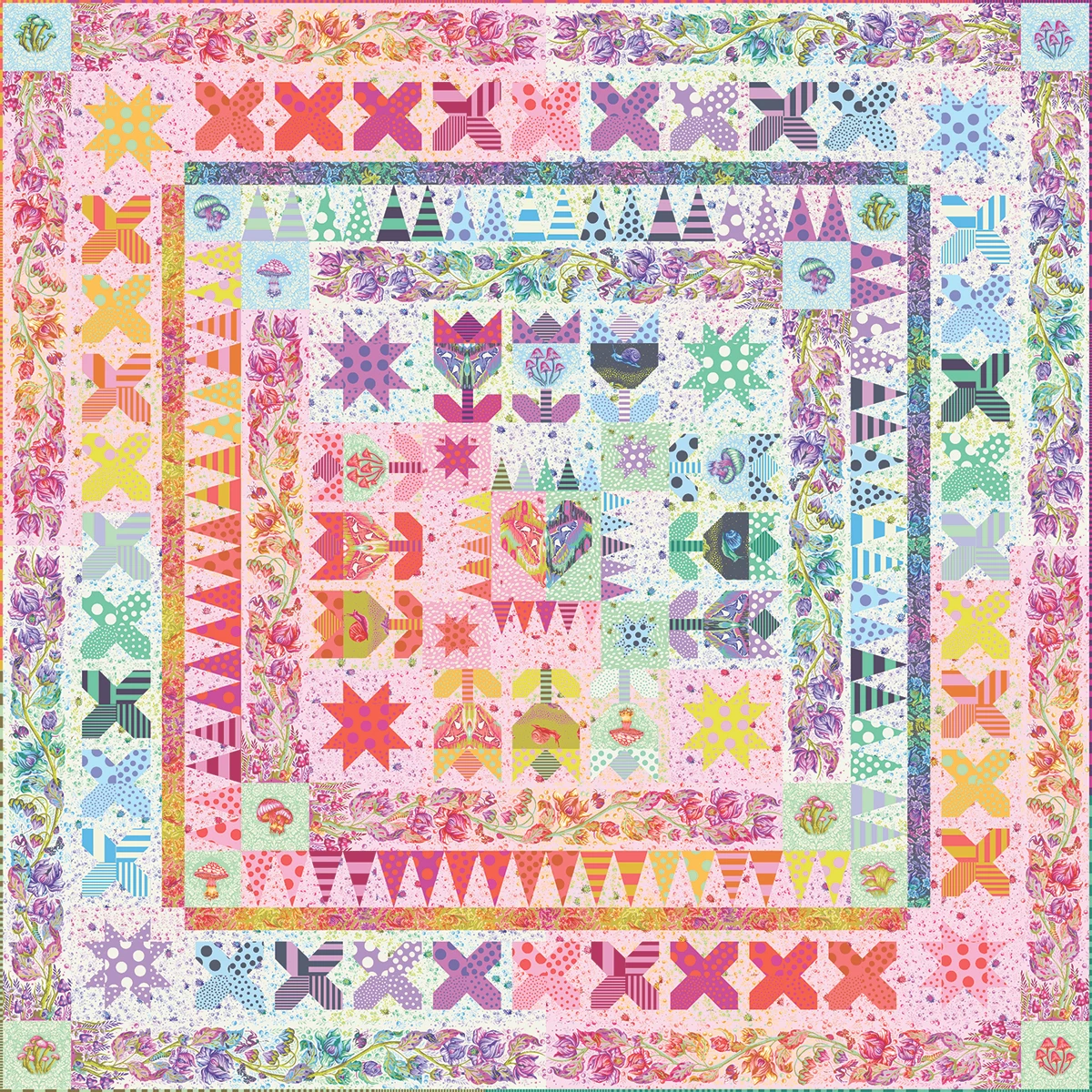 Garden of the Galaxy quilt featuring Down to Earth and Sticks & Stones by Tula Pink